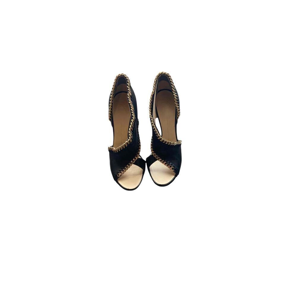 Giuseppe Zanotti Black Leather Gold Chain Peep Toe Stiletto Pumps Women’s 9.5 - Picture 2 of 8